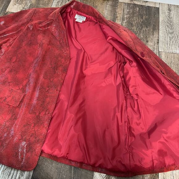 Vintage Y2K Red Genuine Leather Snakeskin Print Blazer Jacket Plus Size 3X - Picture 4 of 10